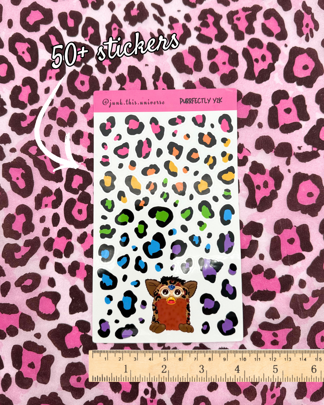 Sticker Sheet - Purrfectly Y2k - Rainbow Leopard Print Stickers