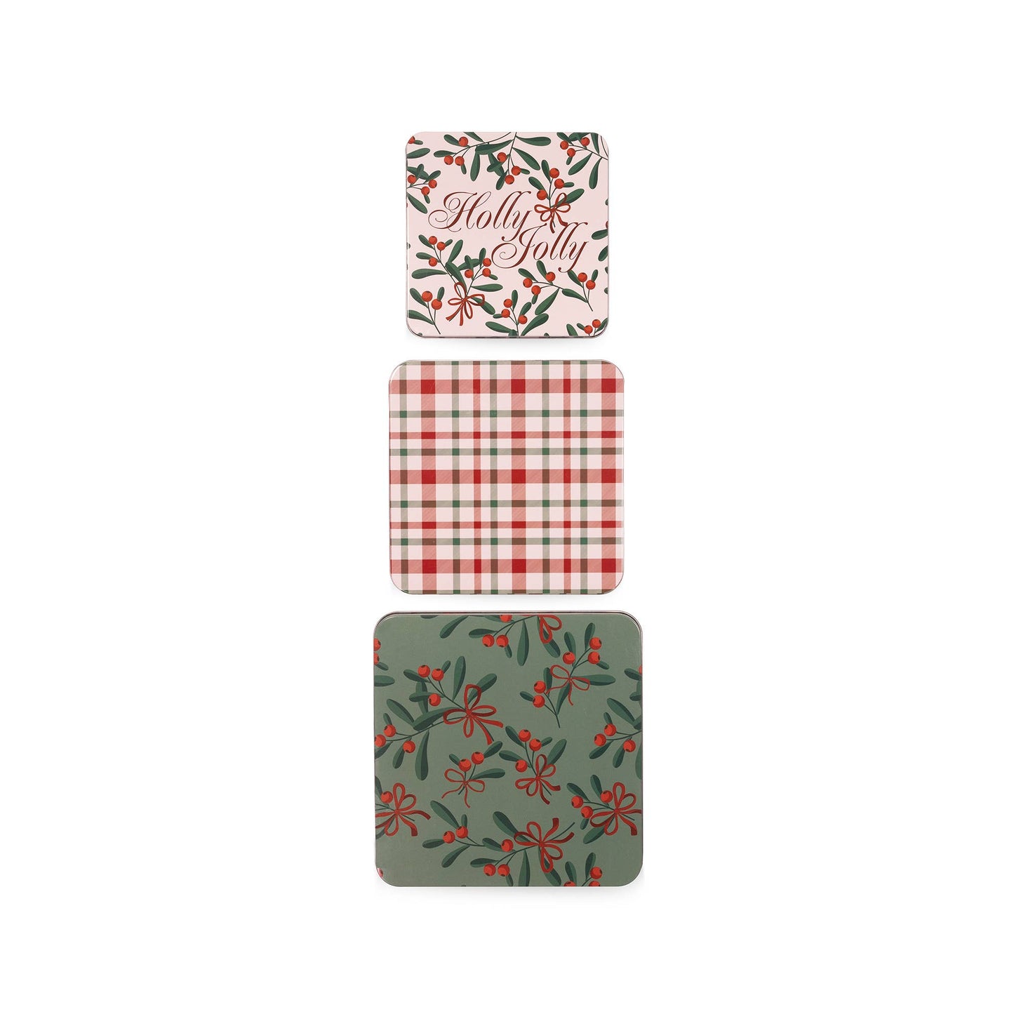 Square Cookie Tins (Set of 3), Holly Jolly