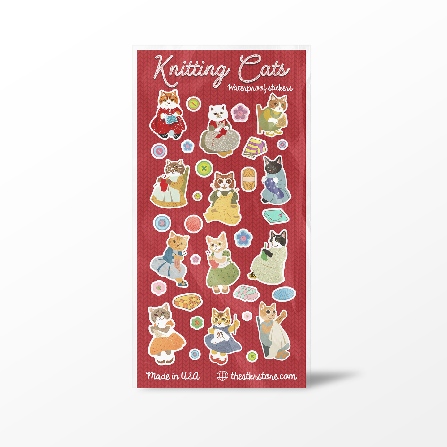 Knitting Cat Sticker Sheets