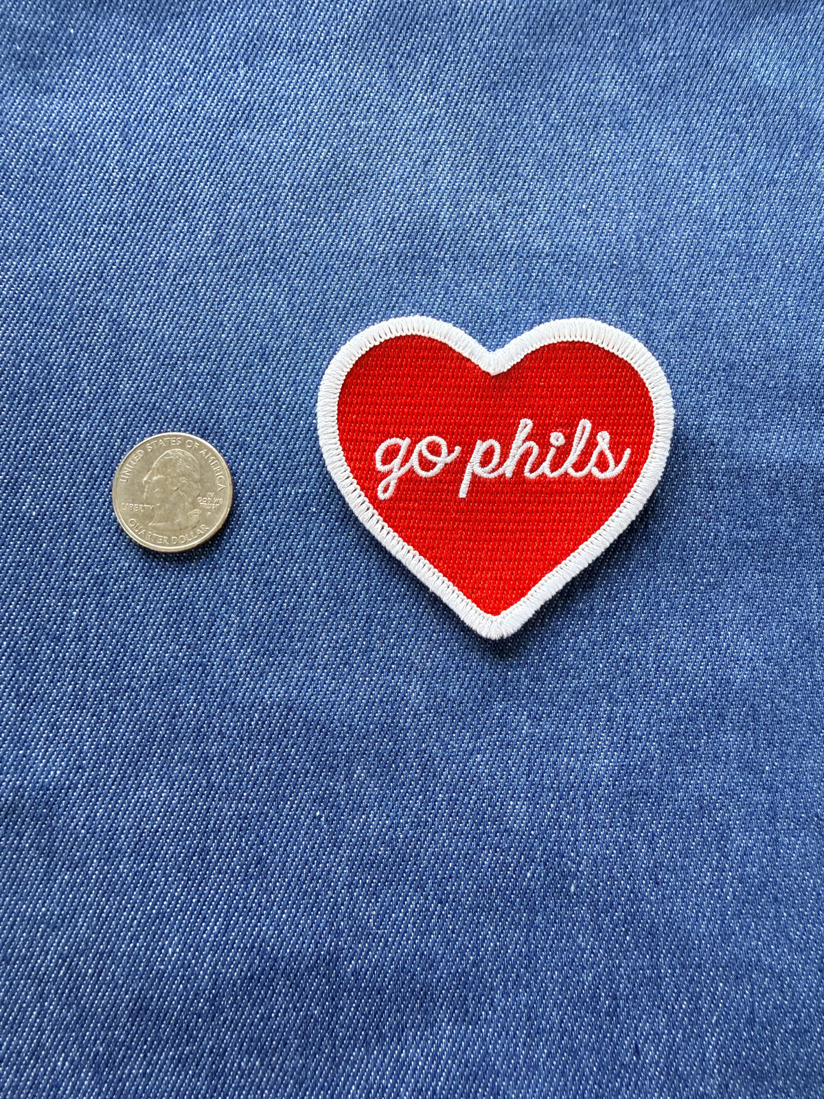 Go Phils Chain Stitched Heart Patch
