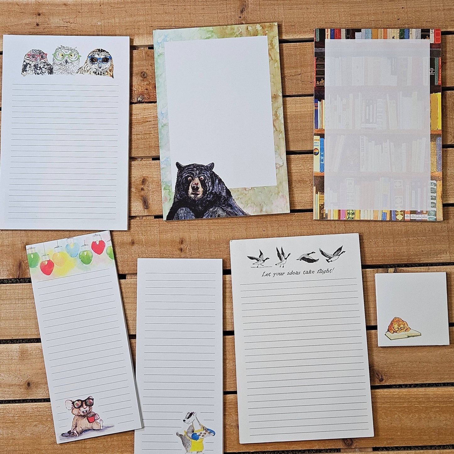 Bear Half-Sheet Notepad – Surprised Bear with Ladybug