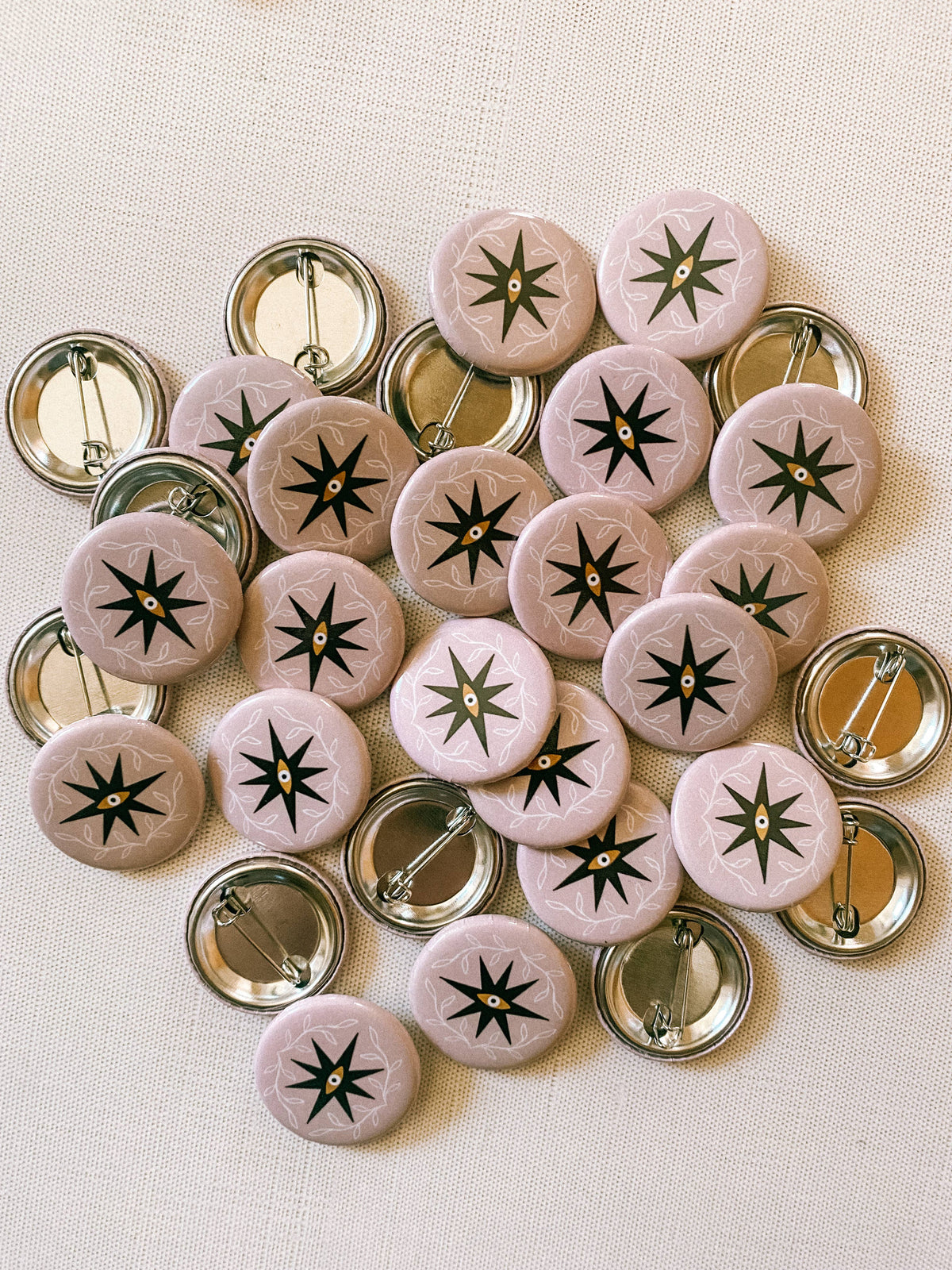 Button Pin: Evil Eye - pink, 1.25"