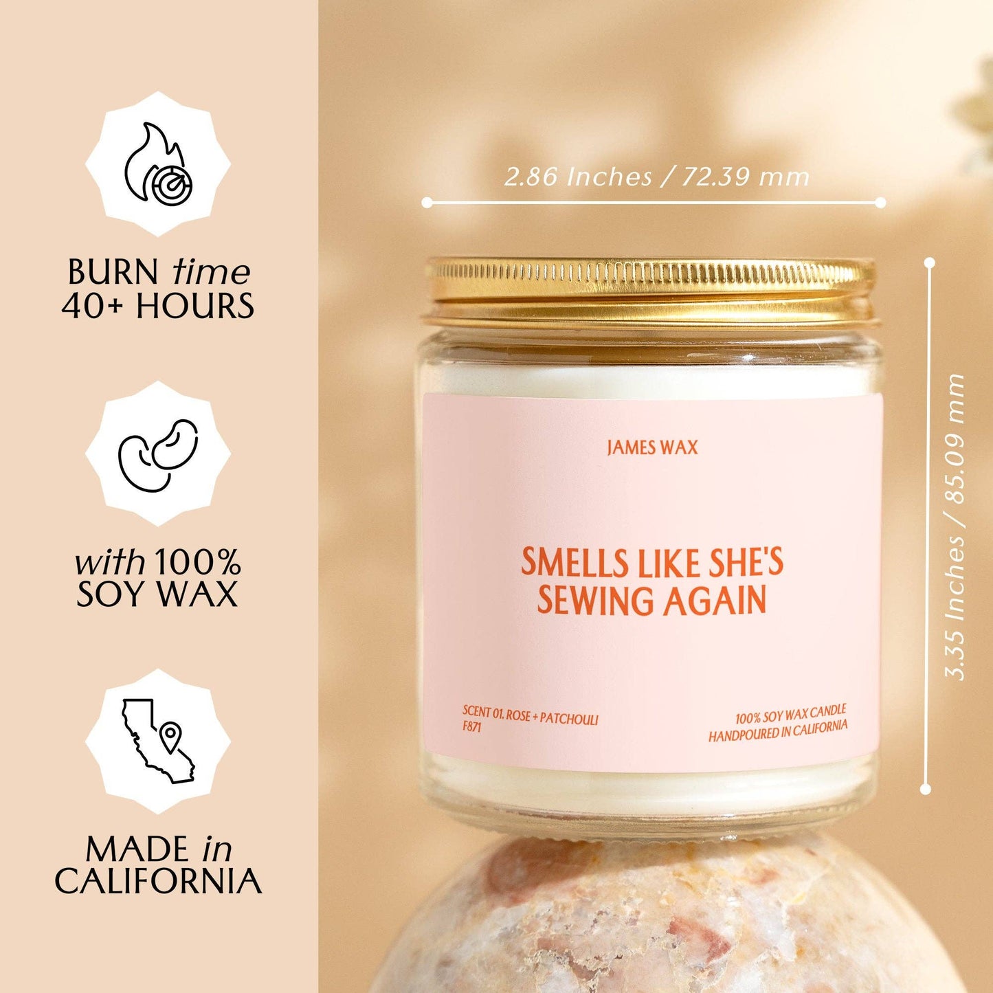 Sewing Gift Smells Like She's Sewing Again Candle F871: No, Just the Candle / 01. Rose + Patchouli