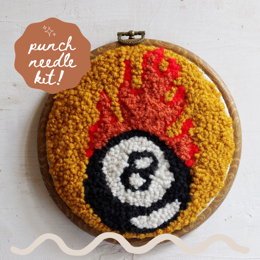 Eight Ball on Fire Beginner DIY Punch Needle Kit