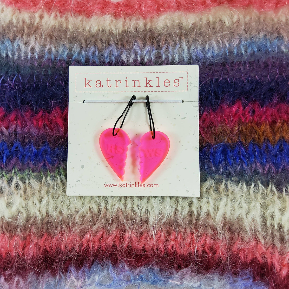RS WS Heart Best Friend Stitch Markers - Pink Fluorescent