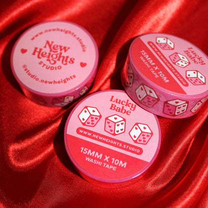 "Lucky Babe" Kitschy Retro Heart Dice Washi Tape (15mm/10m)