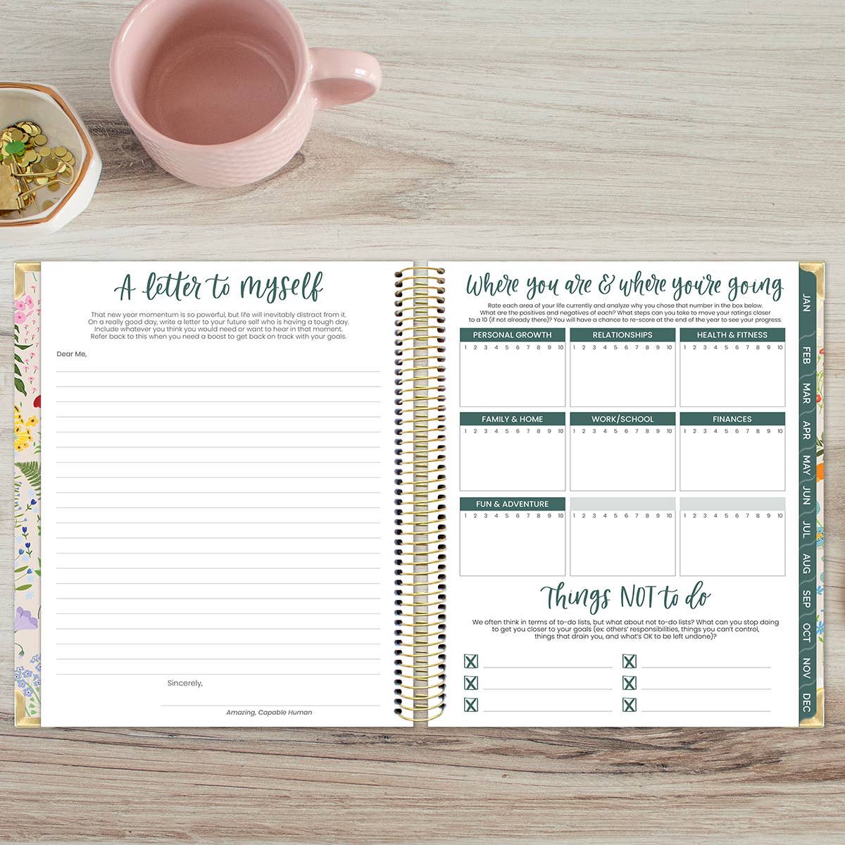 2026 Vision Planner - 7.5"x9" size: Beige Bouquet