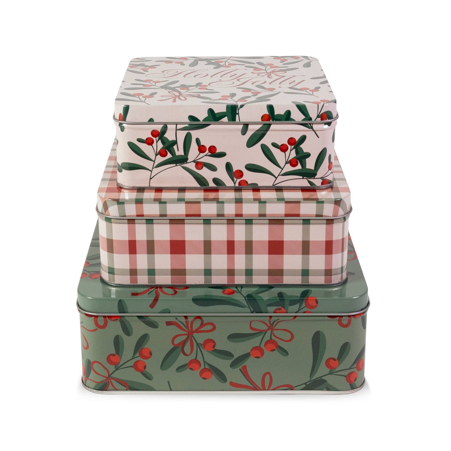 Square Cookie Tins (Set of 3), Holly Jolly