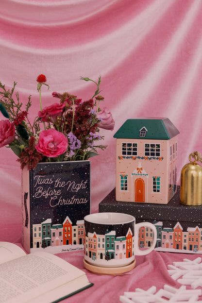 Ceramic Mug with Coaster Lid, Holiday Village