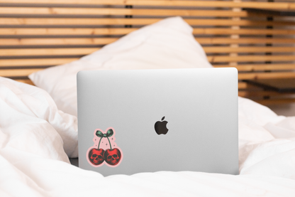 Skull Cherries Sticker - dead, butterflies, pink, red, goth