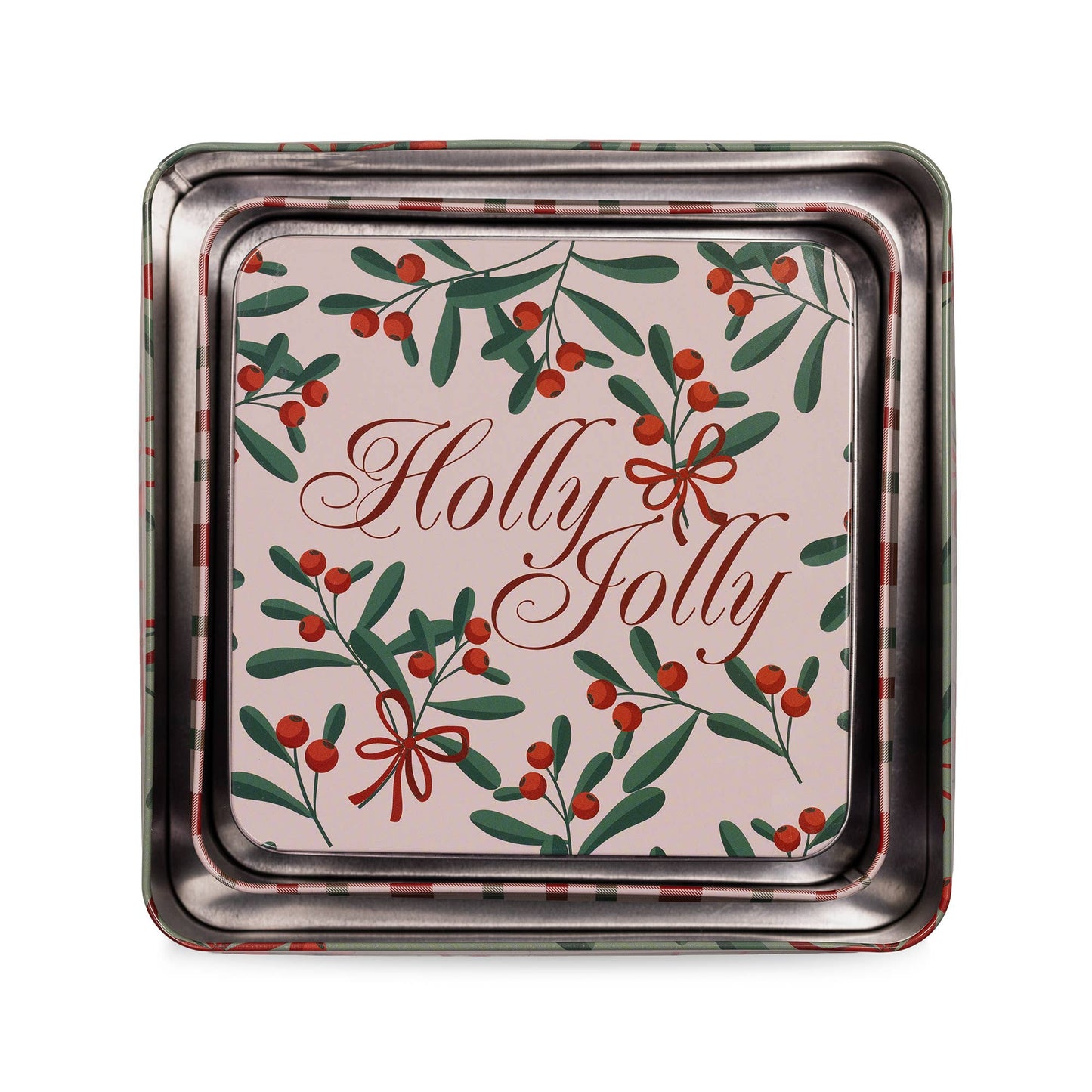 Square Cookie Tins (Set of 3), Holly Jolly