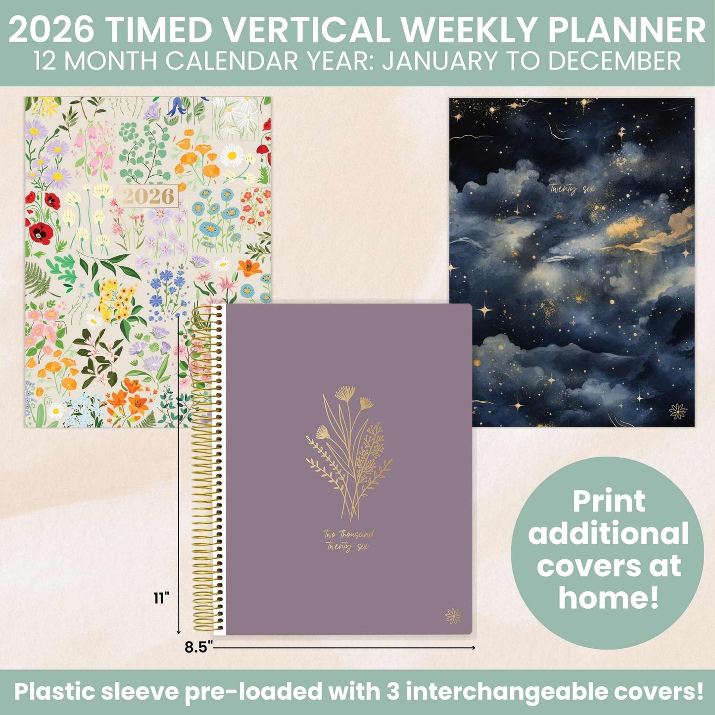 2026 Timed Vertical Weekly Planner - 8.5" x 11"