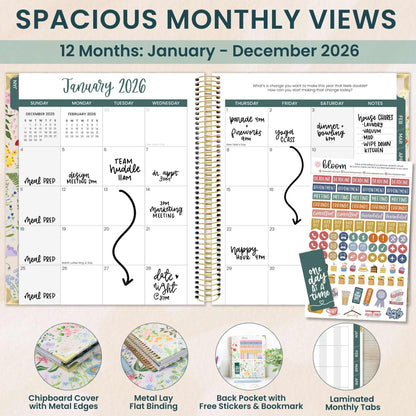 2026 Vision Planner - 7.5"x9" size: Beige Bouquet
