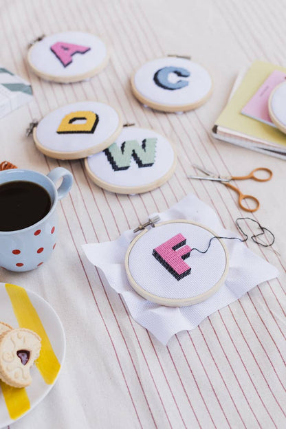 Drop Shadow Monogram Alphabet Cross Stitch Kit: Multi-Colored