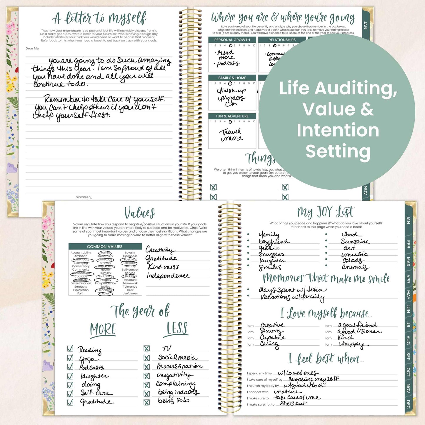 2026 Vision Planner - 7.5"x9" size: Beige Bouquet