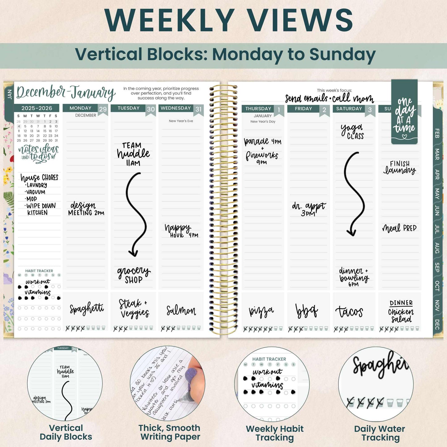 2026 Vision Planner - 7.5"x9" size: Beige Bouquet