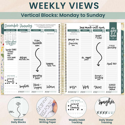 2026 Vision Planner - 7.5"x9" size: Beige Bouquet