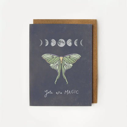 You are Magic Luna Moth Moon Phases Everyday Greeting Card: Clear Sleeve