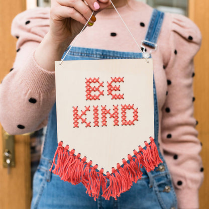 Be Kind Tasseled Embroidery Board Beginner Cross Stitch Kit: Mustard