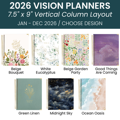 2026 Vision Planner - 7.5"x9" size: Beige Bouquet