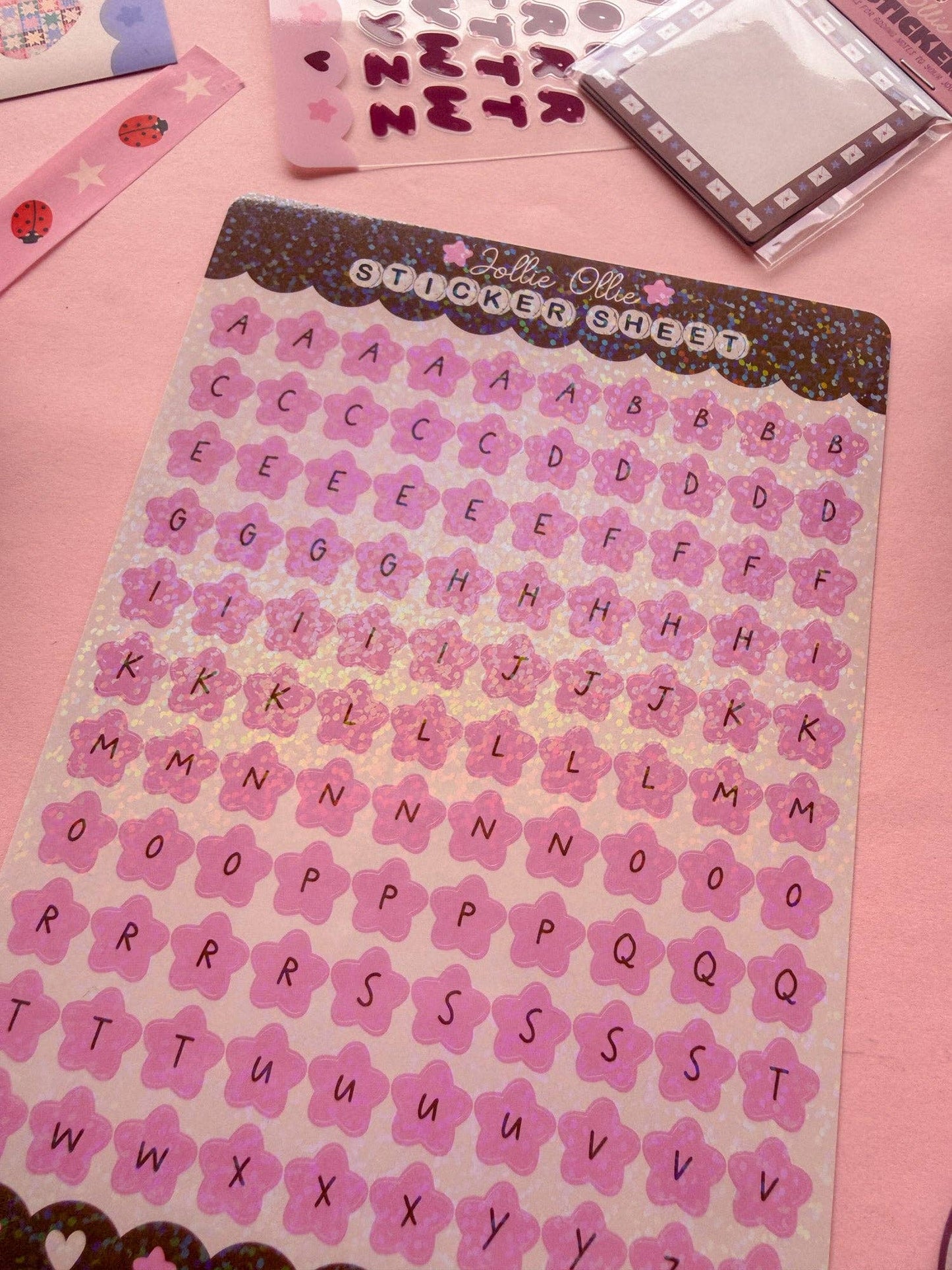Pink Sparkly Star Letter Sticker Sheet