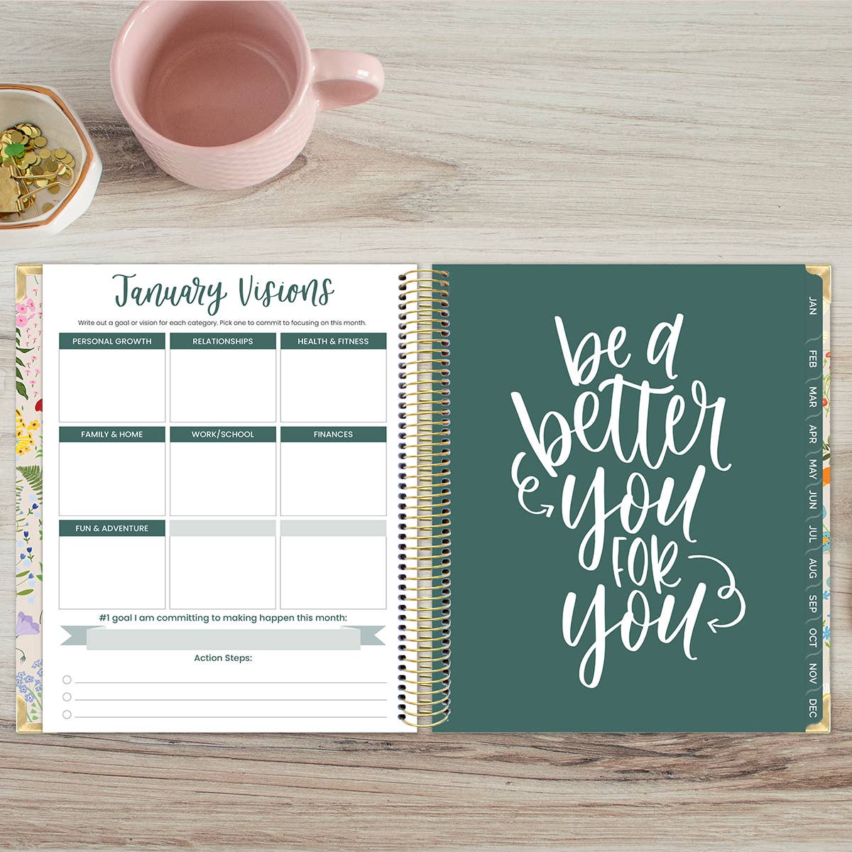 2026 Vision Planner - 7.5"x9" size: Beige Bouquet