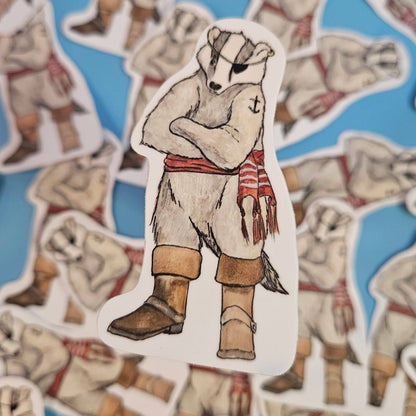 Boots Badger Pirate Sticker - Whimsical Woodland Vinyl