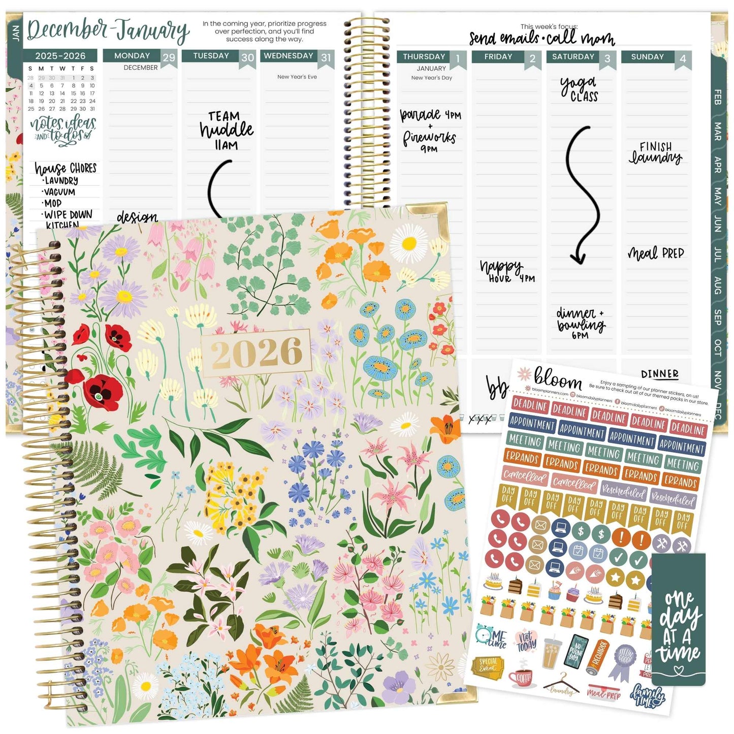 2026 Vision Planner - 7.5"x9" size: Beige Bouquet