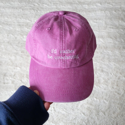 "i'd rather be crocheting" Baseball Hat: Green