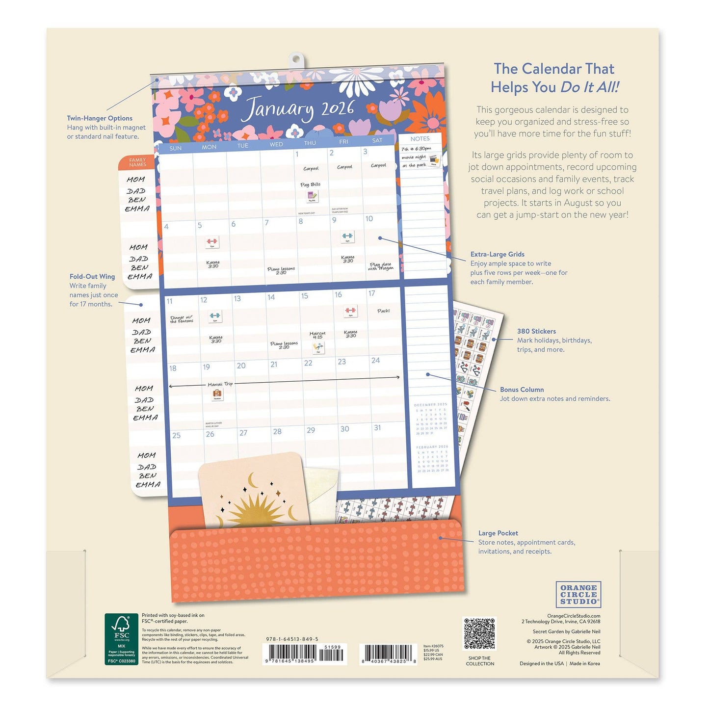 2026 Secret Garden DIA Wall Calendar