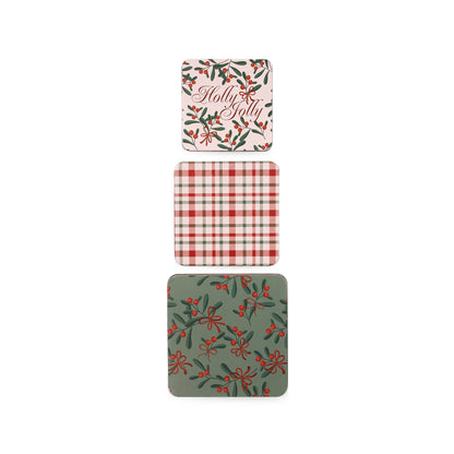Square Cookie Tins (Set of 3), Holly Jolly