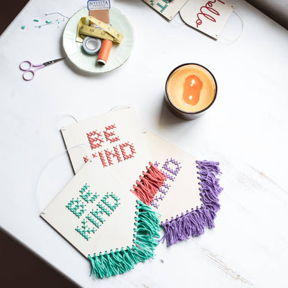 Be Kind Tasseled Embroidery Board Beginner Cross Stitch Kit: Mustard
