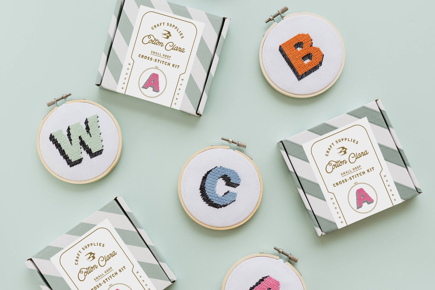 Drop Shadow Monogram Alphabet Cross Stitch Kit: Multi-Colored