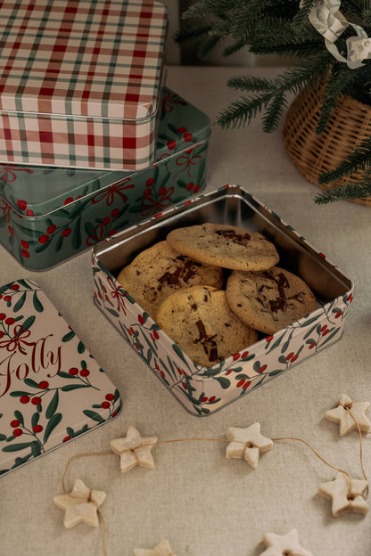 Square Cookie Tins (Set of 3), Holly Jolly