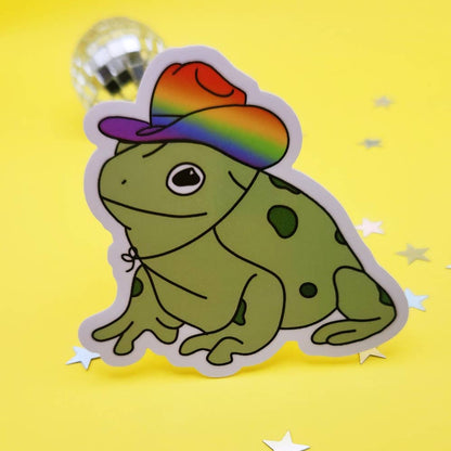 Gay frog sticker rainbow pride cowboy hat funny cute