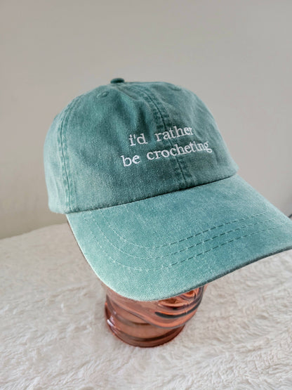 "i'd rather be crocheting" Baseball Hat: Green