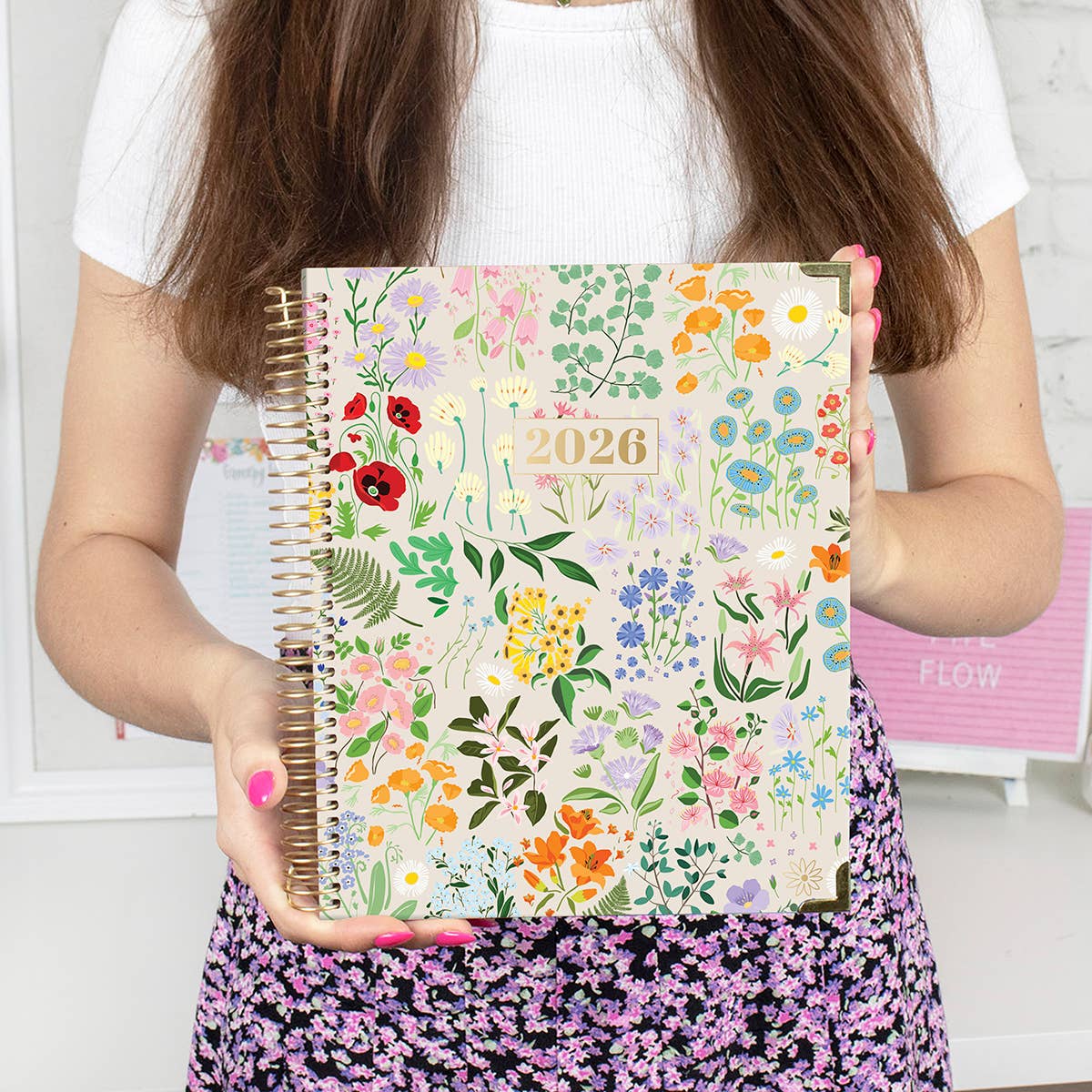2026 Vision Planner - 7.5"x9" size: Beige Bouquet