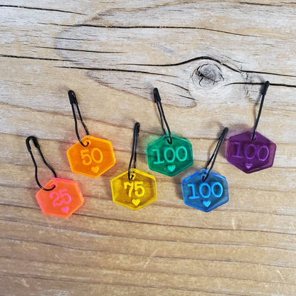 Rainbow Cast On Counting Number Stitch Marker Set: Pin Style - Card of 6 - $18