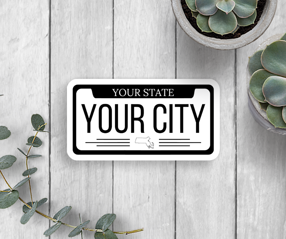Custom City State License Plate Vinyl Sticker