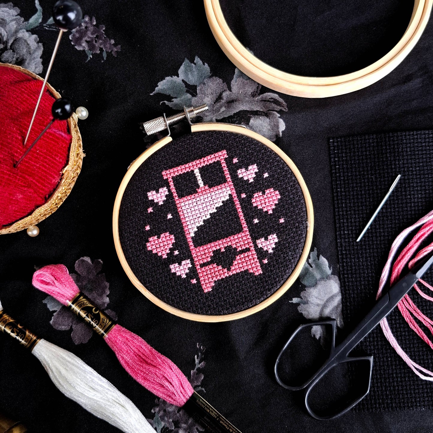 Guillotine, Pink - Cross Stitch Kit: Black Envelope