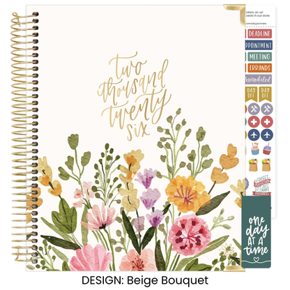 2026 Vision Planner - 7.5"x9" size: Beige Bouquet