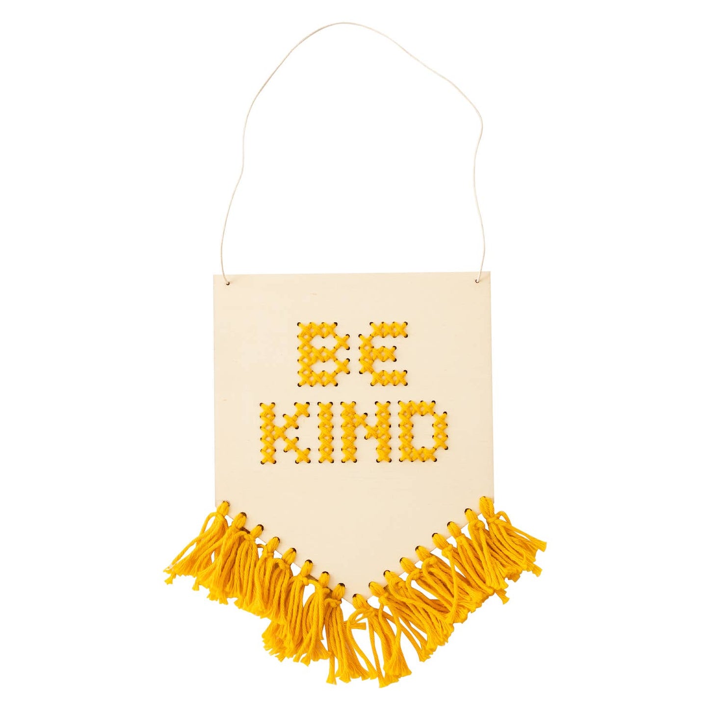 Be Kind Tasseled Embroidery Board Beginner Cross Stitch Kit: Mustard