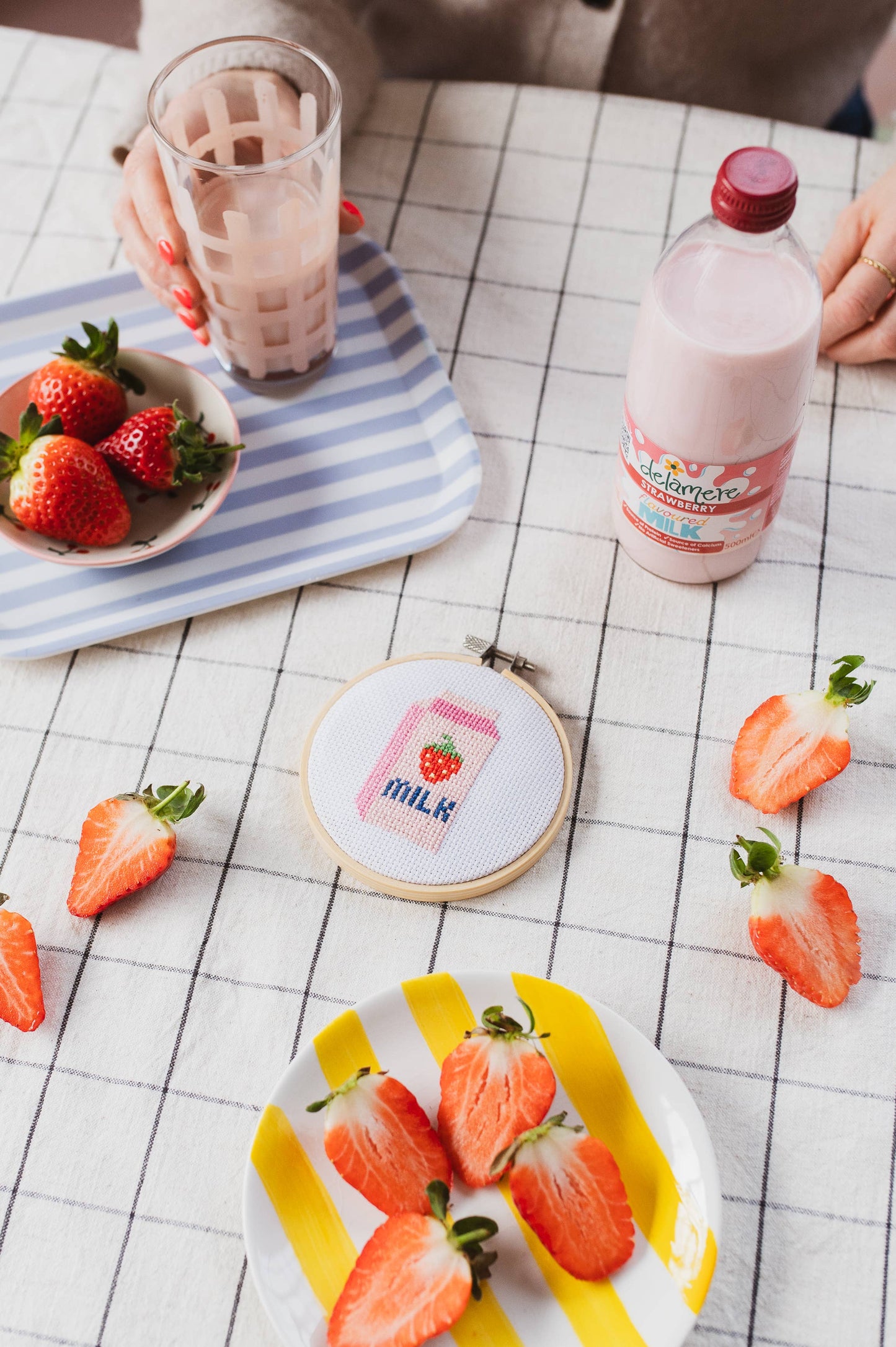 Strawberry Milk Beginner Cross Stitch Kit