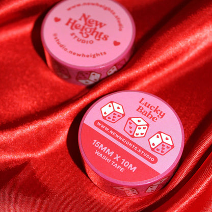 "Lucky Babe" Kitschy Retro Heart Dice Washi Tape (15mm/10m)