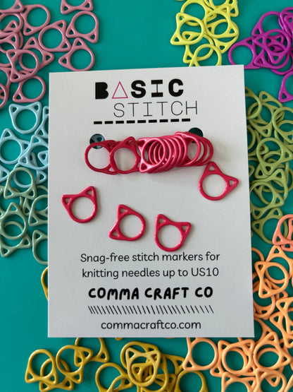 Basic Stitch Set Snag-Free Metal Stitch Markers Cat + Hearts: Cat - purple set