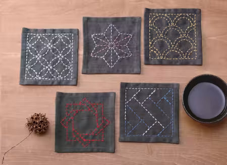 Sashiko Tsumugi Sampler Coasters Purple