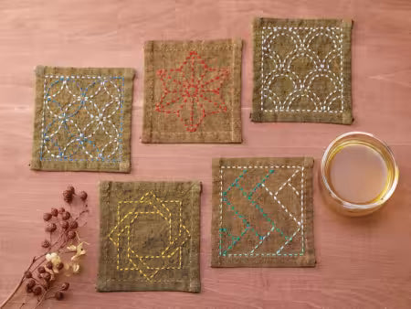 Sashiko Tsumugi Sampler Coasters Golden Yellow