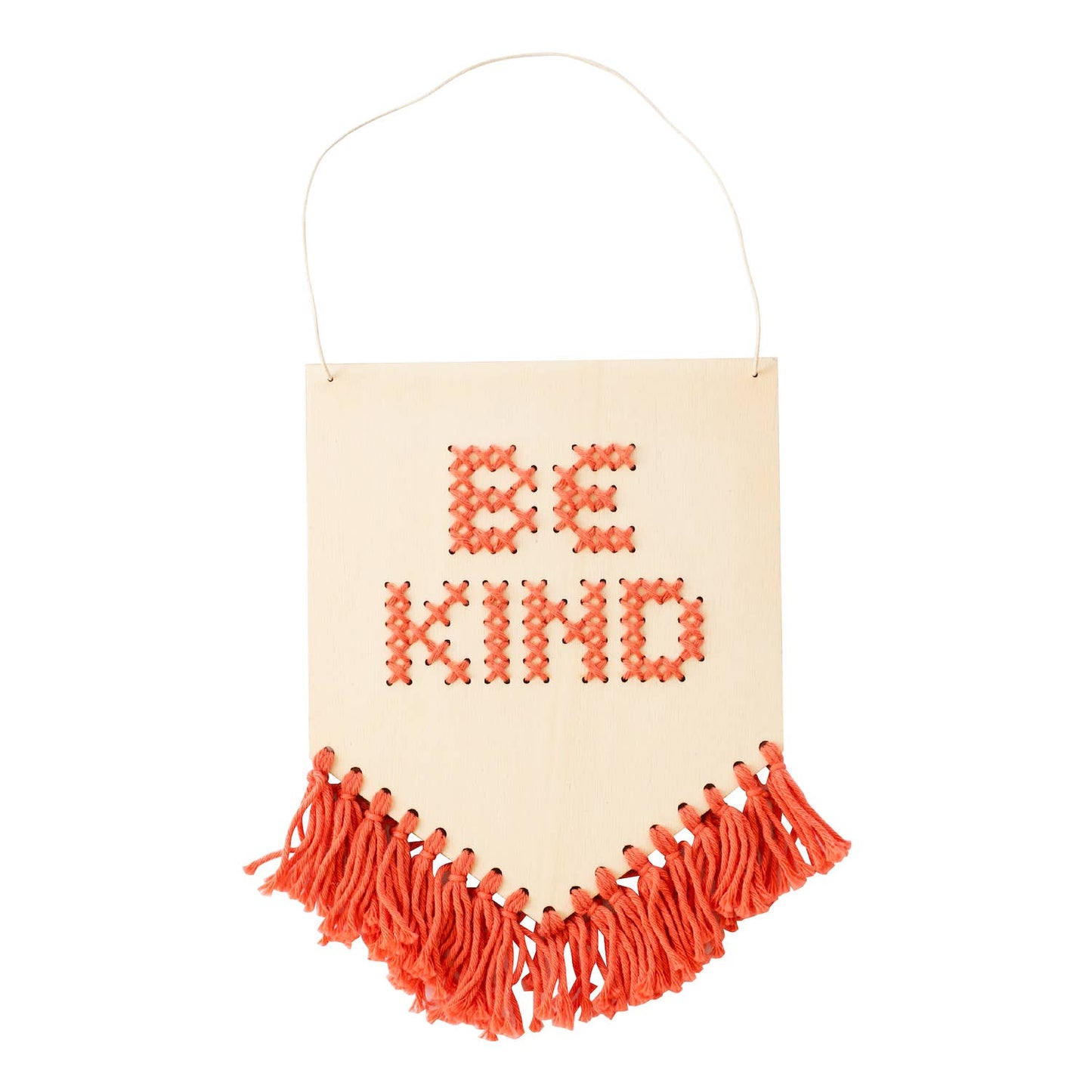 Be Kind Tasseled Embroidery Board Beginner Cross Stitch Kit: Mustard