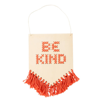 Be Kind Tasseled Embroidery Board Beginner Cross Stitch Kit: Mustard