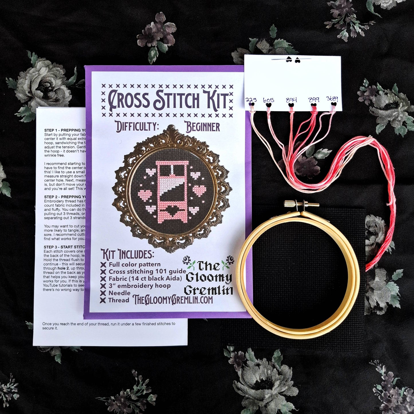 Guillotine, Pink - Cross Stitch Kit: Black Envelope